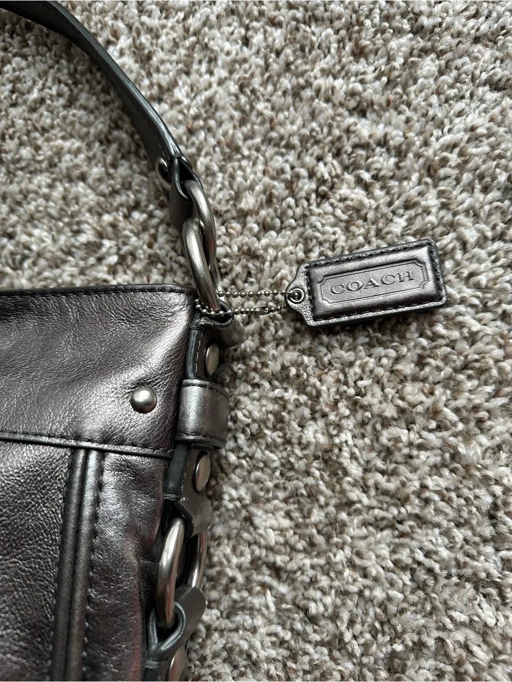 Coach Metallic Pewter Leather Shoulder Bag